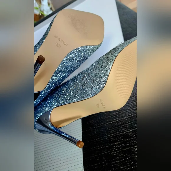 Nine West Silver & Blue Glitter Heels - Picture 6 of 8